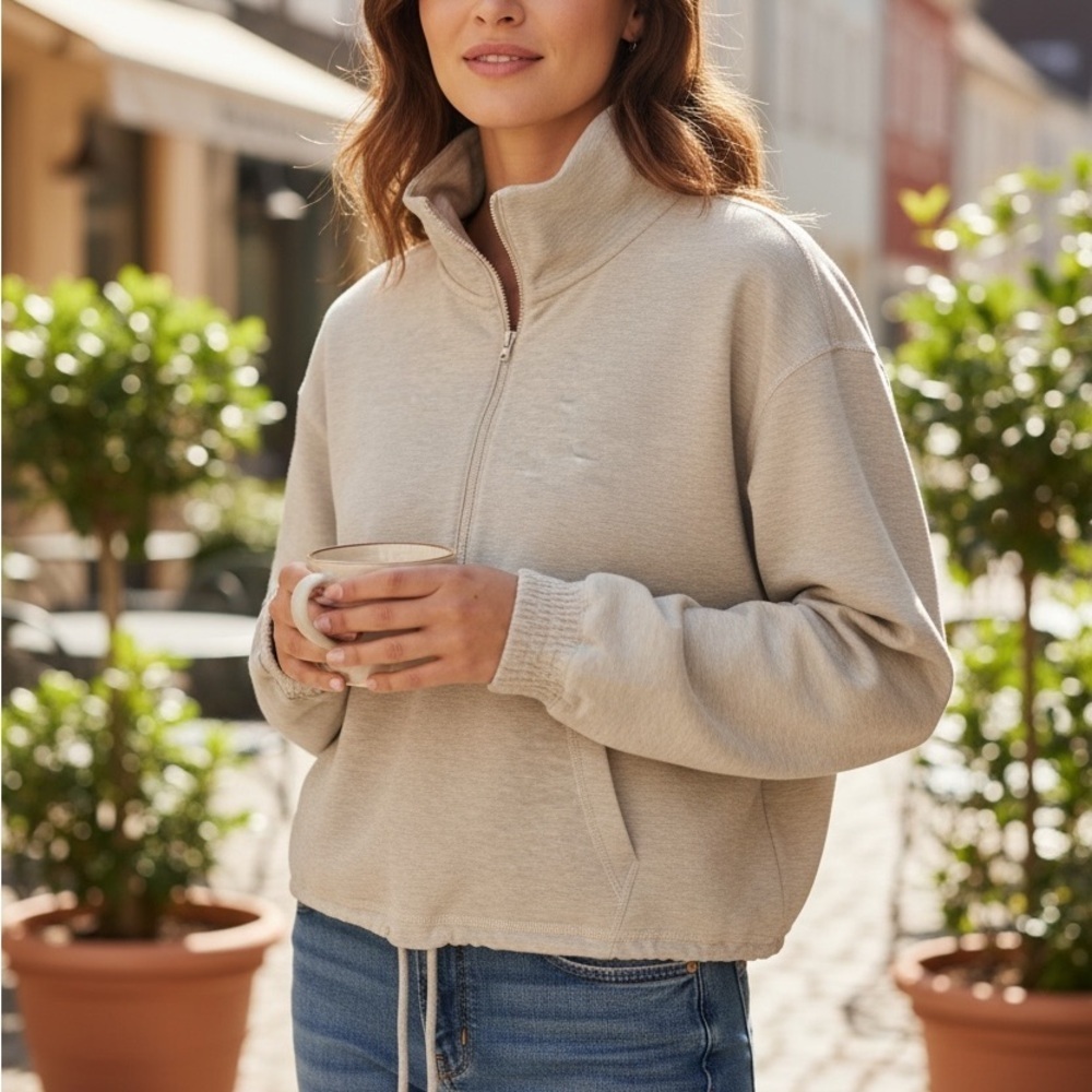 Abercrombie & Fitch Light Tan Quarter-Zip Sweatshirt - Picture 2 of 5